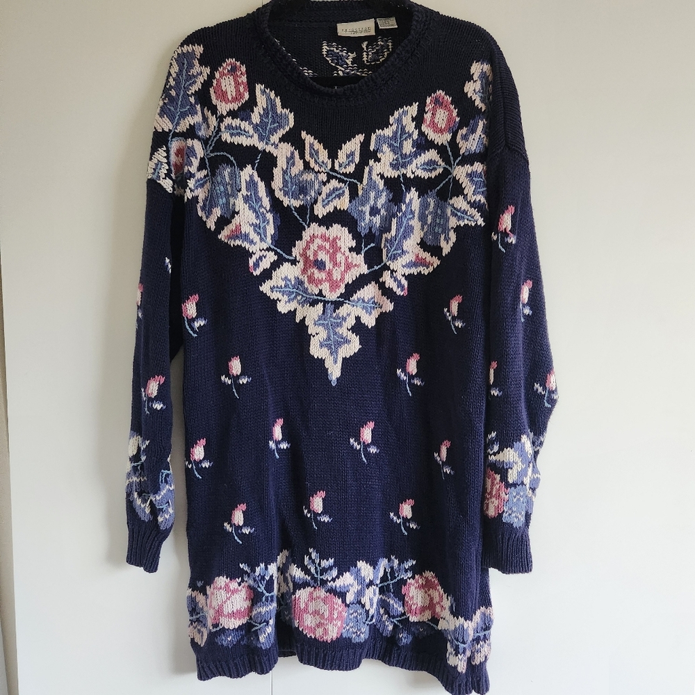 Nordstrom Point of View Floral Fair Isle Knit Sweater Dress Women’s Large